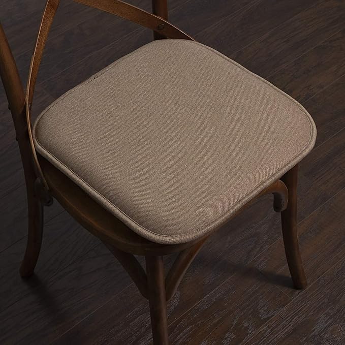 Sweet Home Collection Chair Cushion Memory Foam Pads Honeycomb Pattern Slip Non Skid Rubber Back Rounded Square 16" x 16" Seat Cover, 12 Pack, Charlotte Taupe