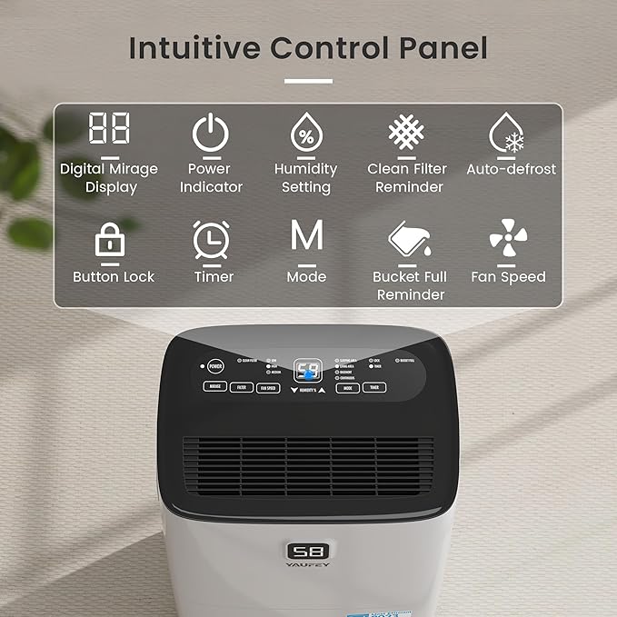 Yaufey 5000 Sq. Ft. Energy Star Certified Dehumidifier, Max 80 Pints Dehumidifier for Basement with Drain Hose, Smart Compressor with Intelligent Humidity Control, Dehumidifiers for Home Bedroom