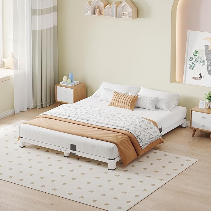 NKZ Full Platform Bed Frame 4 Inch, Heavy Duty Metal Low Profile Bed Frame with Round Corner Legs, 3500lbs Weight Capacity Reinforced Frame, No Box Spring Needed,Noise-Free, Easy Assembly