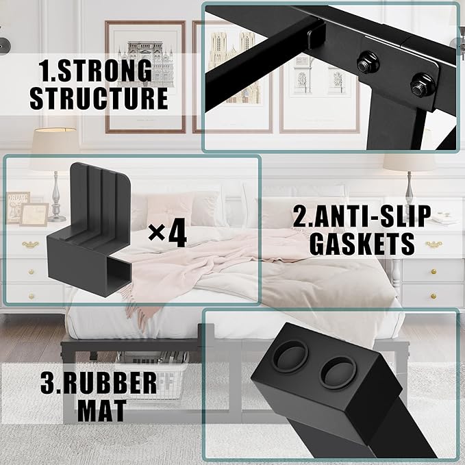 Yitong Angel California King Bed Frame, 14 Inch High 3500 lbs Metal Platform, Mattress Foundation with Steel Slat Support/No Box Spring Needed/Noise Free/Non-Slip/Easy Assembly
