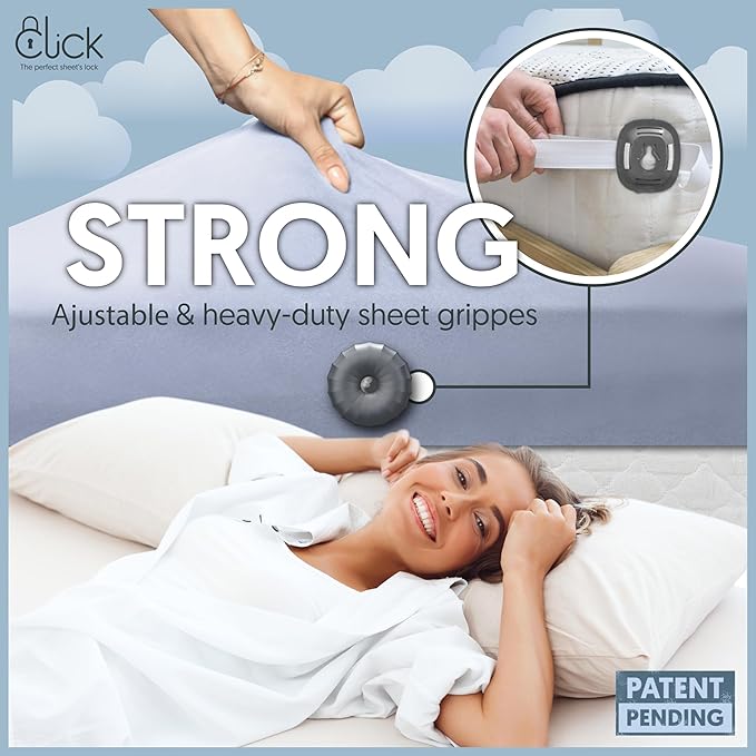 Click Sheet Holders for Adjustable Bed - Sheet Clips & Straps Keep Sheets in Place Firm & Tight on Single, Twin, Split Beds, Heavy Duty Fasteners Stop Sheets from Slipping Off & Secure to Mattress