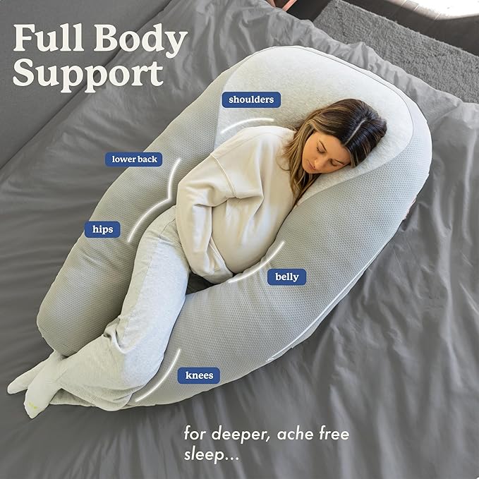 Plufl Hugl Cooling Body Pillow for Adults Made with CloudSupport Fill | U Shaped Maternity Pillows Great for Side Sleepers & Pregnant Women | Washable Cover | White