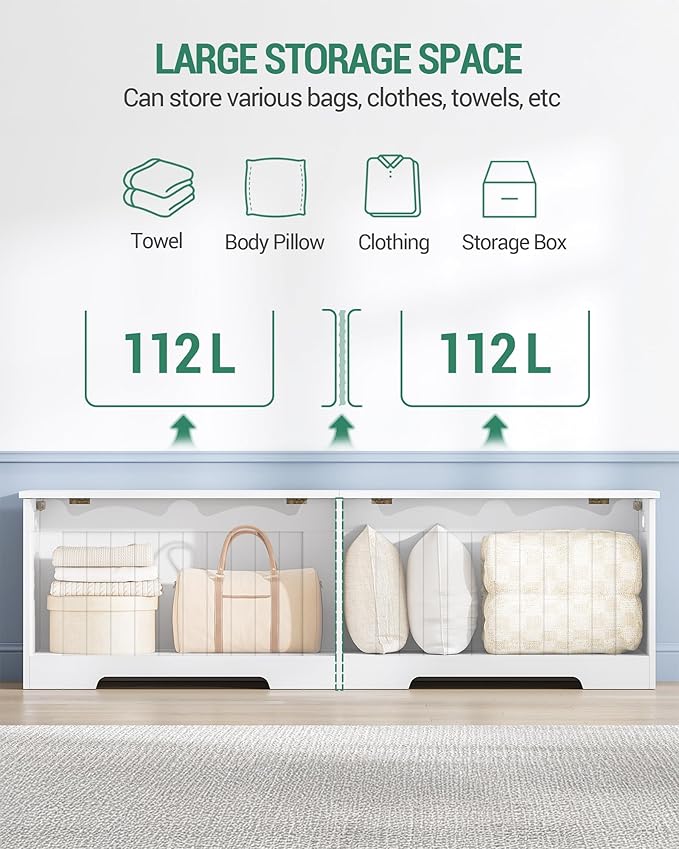 Hzuaneri 59" Storage Chest, Storage Bench Trunk with 2 Hinges, Wooden Box, Lift-Top Chest Organizer, Shoe Bench for Entryway, Bedroom, Living Room, White SB01503X