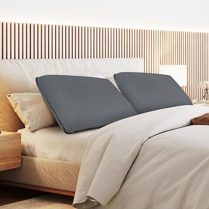 CushyOasis Memory Foam Pillows for Side, Back and Stomach Sleepers, Set of 2, Bed Pillow with Washable Cover and Breathable Mesh, Bed Pillow for Sleeping (Dark Grey,Standard Size)
