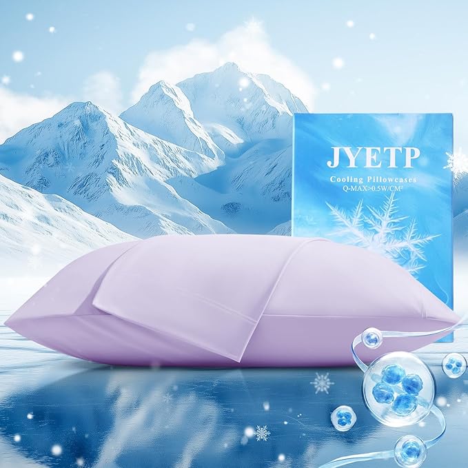 Cooling Pillow Cases 2 Pack Queen Size Cooling Pillowcases for Hot Sleeper Q-Max>0.5, Hydrates Skin & Hair, Reduces Wrinkles & Frizz, Soft Smooth Silky Pillowcases Envelope Set of 2, Lavender