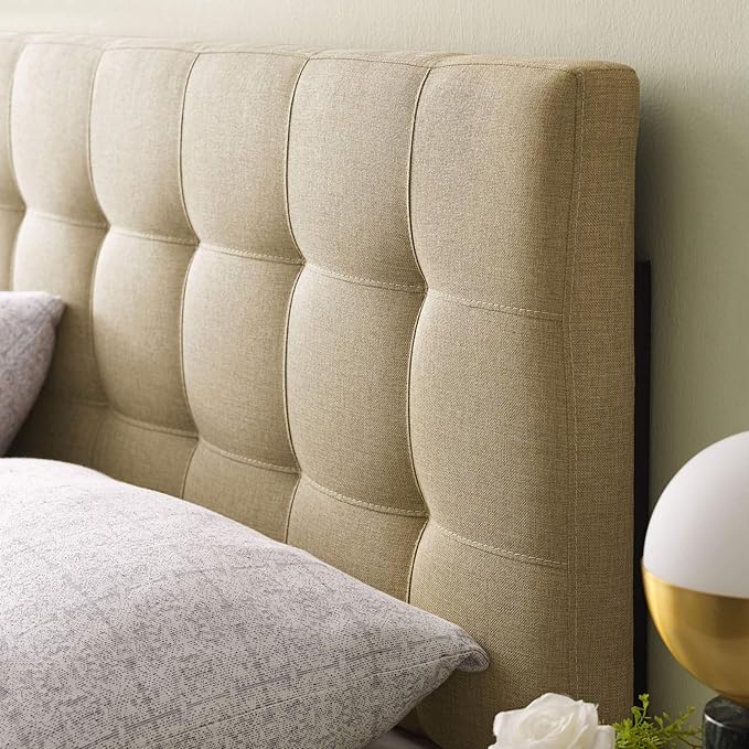 Modway Lily Tufted Linen Fabric Upholstered Full Headboard in Beige