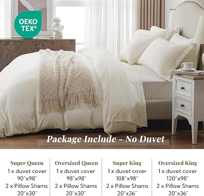 MILDLY Super Soft Duvet Cover - 100% Washed Microfiber Off White Comforter Cover Set 3 Pieces with Zipper Closure & Corner Ties