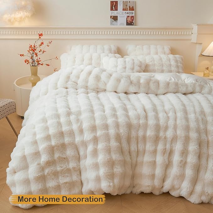 LIFEREVO Fluffy Faux Rabbit Fur Body Pillow Cover, Luxury Ivory Bubble Shaggy Plush Bed Body Pillowcase with Zipper Closure, Long 20"x54" Fuzzy Furry Pillow Case for Adults Kids Girls Teens, Beige