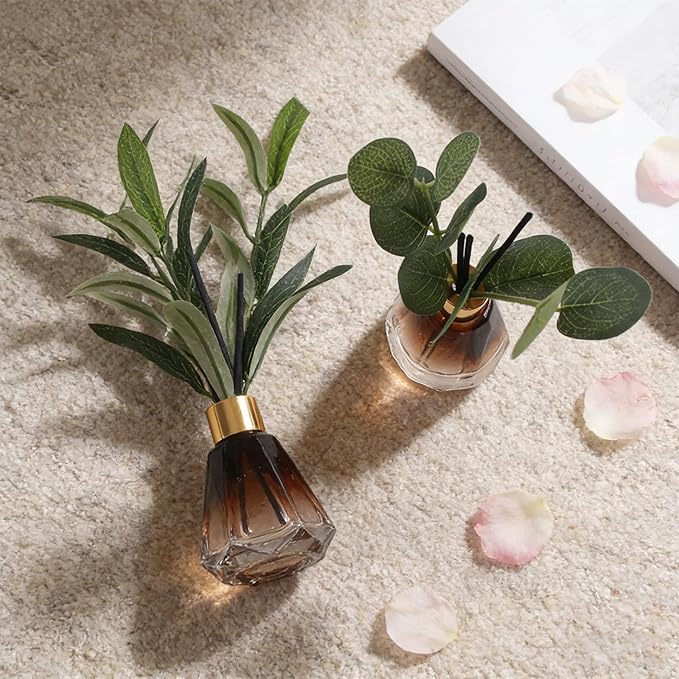 Empty Reed Diffuser Glass Bottle Set, Scent Diffuser Empty Bottle with Sticks Eucalyptus, Fragrance Aromatherapy Essential Oil DIY Jar for Home Shelf Bedroom Bathroom Office Decor