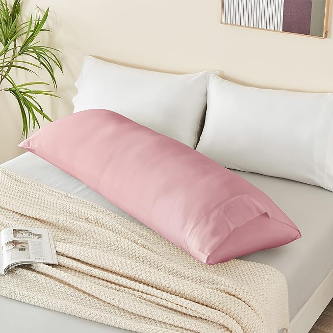 BEDELITE Body Pillow Case Cover, Rayon Made from Bamboo, Cooling Body Pillow Cover for Hot Sleepers and Night Sweats, Breathable & Silky Soft Full Long Pillow Case (Rose Pink, 20x54 Inches)