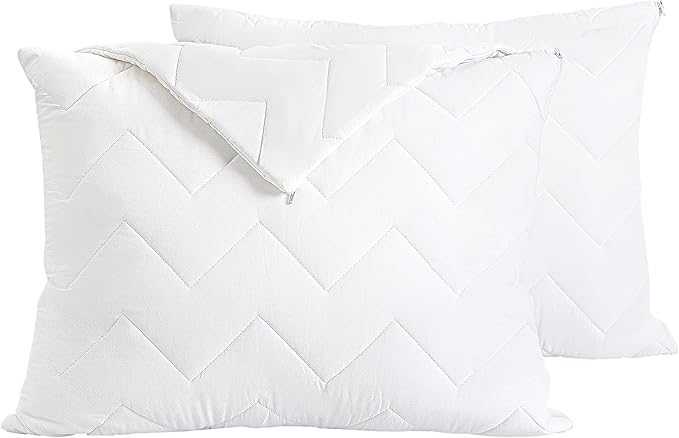 Waterguard Quilted Pillow Protector - Waterproof and Bed Bug Proof Standard Size Zippered Pillow Protector - Luxury Designed Pillowcases Protects Pillows from Dirt, Dust Mites, Stains, & Spills