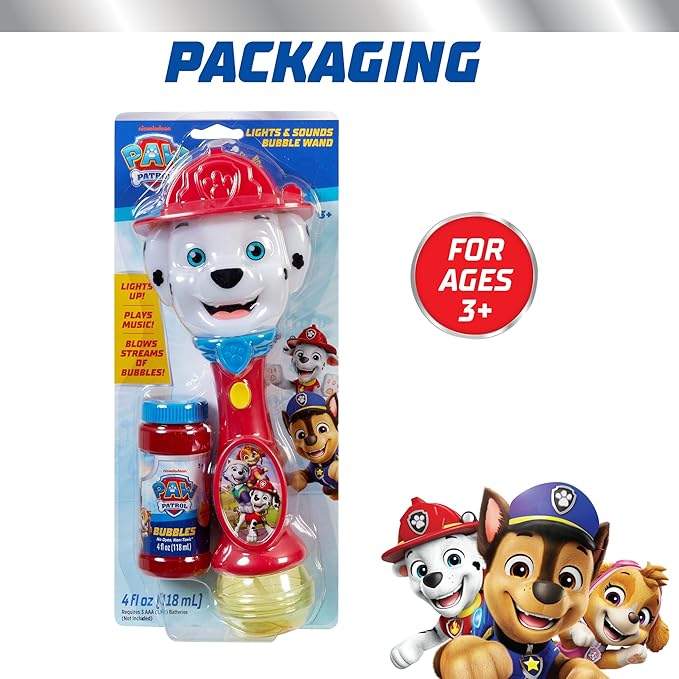 Little Kids Paw Patrol Marshall Light and Sound Musical Bubble Wand, Includes Bubble Solution
