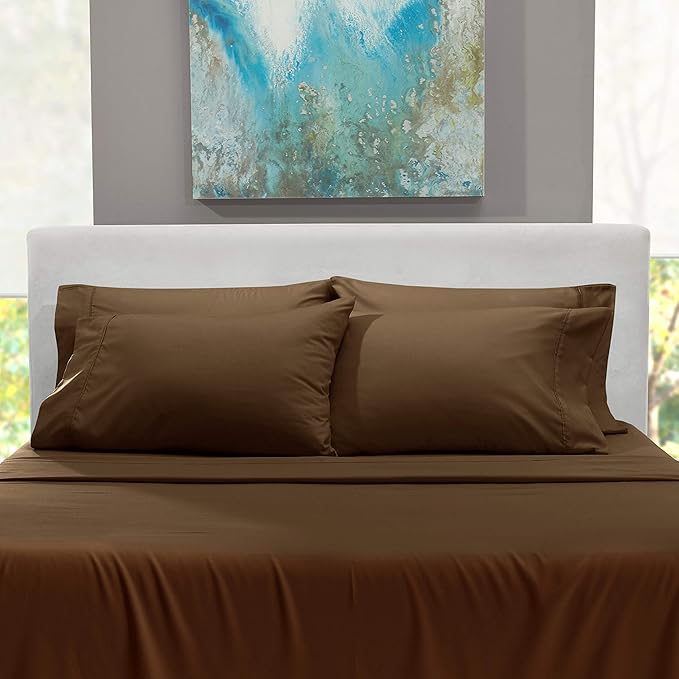 Hearth & Harbor Extra Deep Pocket King Size Sets - Fits Mattress 18-24 Inches Deep - Extra Deep Pocket Sheets - 6 Piece King Size - Brown