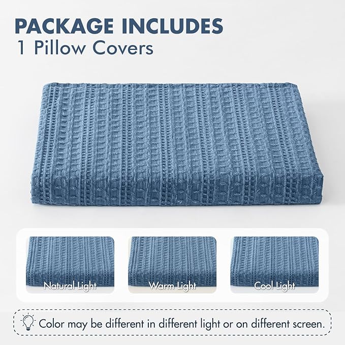 100% Cotton Waffle Weave Body Pillowcase, 1 Pack 20x54 Decorative Body Pillow Cover for Bed Couch Sofa, Neutral Coastal Long Cushion Sham Modern Farmhouse Home Decor, Blue