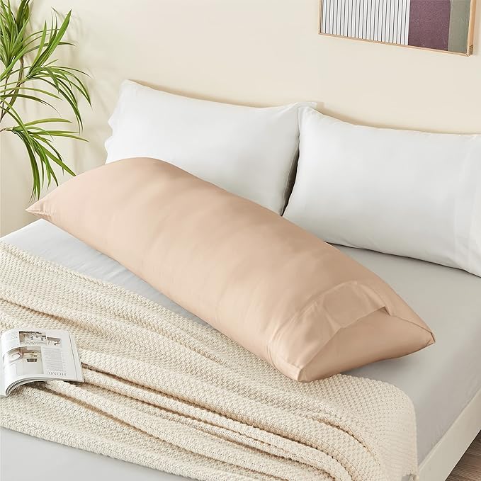 BEDELITE Body Pillow Case Cover, Rayon Made from Bamboo, Cooling Body Pillow Cover for Hot Sleepers and Night Sweats, Breathable & Silky Soft Full Long Pillow Case (Taupe, 20x54 Inches)