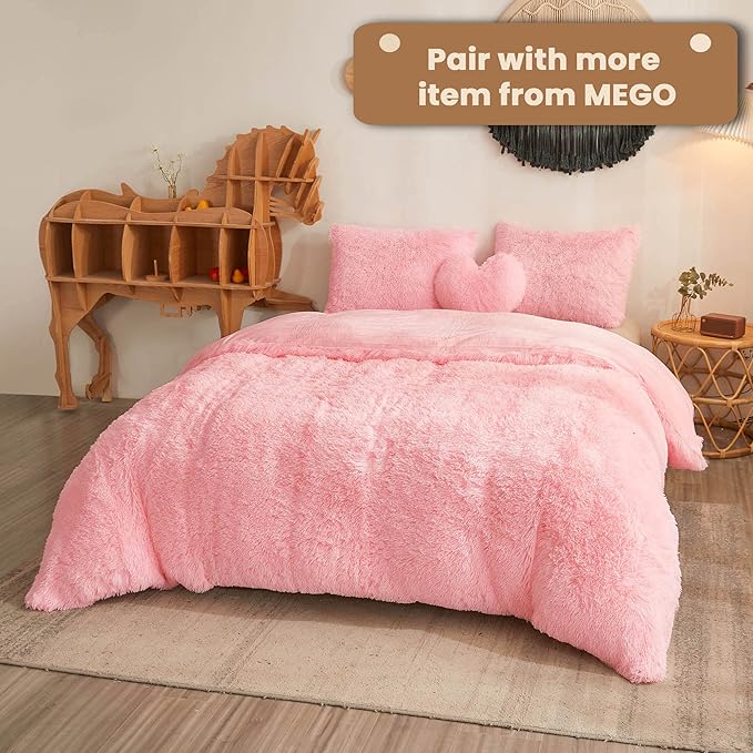MEGO Pink Faux Fur Body Pillow Cover, 20x54, Fluffy Plush Pillowcase