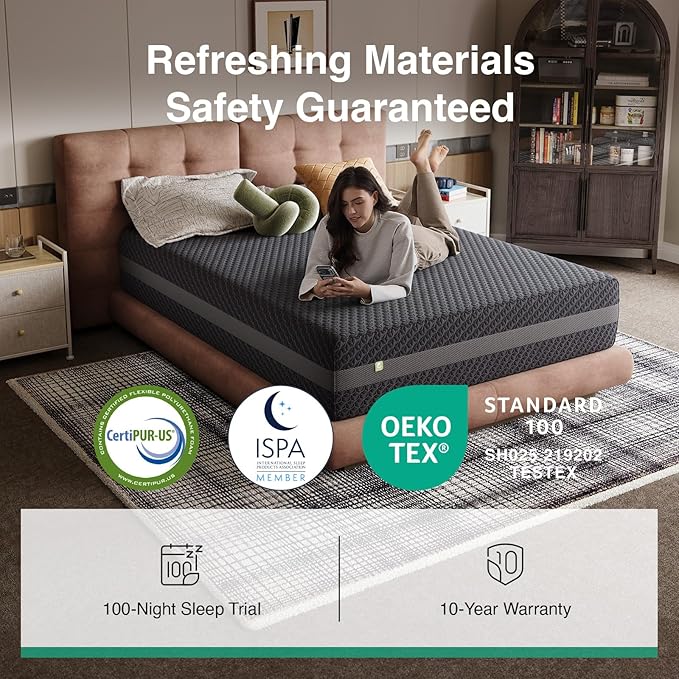 Novilla 12 Inch Full Mattress, Full Size Gel Memory Foam Mattress for Spinal Alignment & Stable Support, with Green Tea-Infused Foam, Breathable Side Panel, Mattresses in a Box, Medium Firm