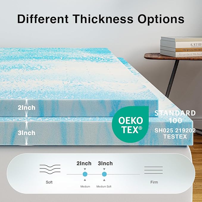 Novilla Memory Foam Mattress Topper Twin - 2 Inch Cooling Gel Infused Memory Foam | Slow-Rebound Pressure Relief | CertiPUR Certified | Comfort for Sleeper Sofa, RV, Camper, Dorm Room