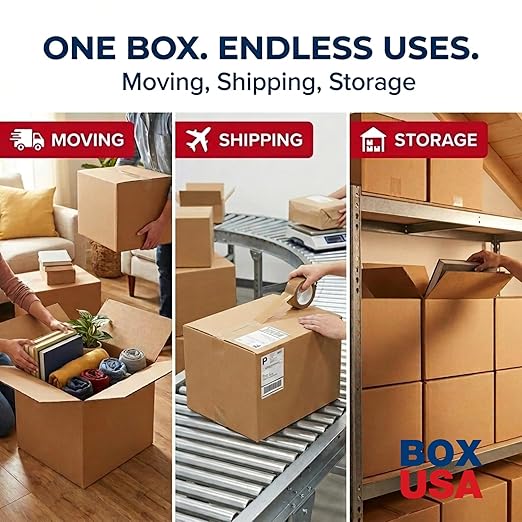 BOX USA Moving Boxes Medium 18"L x 14"W x 12"H 10-Pack - Corrugated Cardboard Box for Shipping, Mailing, Packing, Packaging and Storage