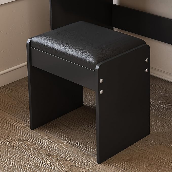 Casaphoria Vanity Desk with Large Mirror, 5 Drawers, Adjustable Lighting & Power Outlet - Modern Black Makeup Vanity Set with Hair Dryer Holder for Bedroom, Dressing Table with 3 Light Colors