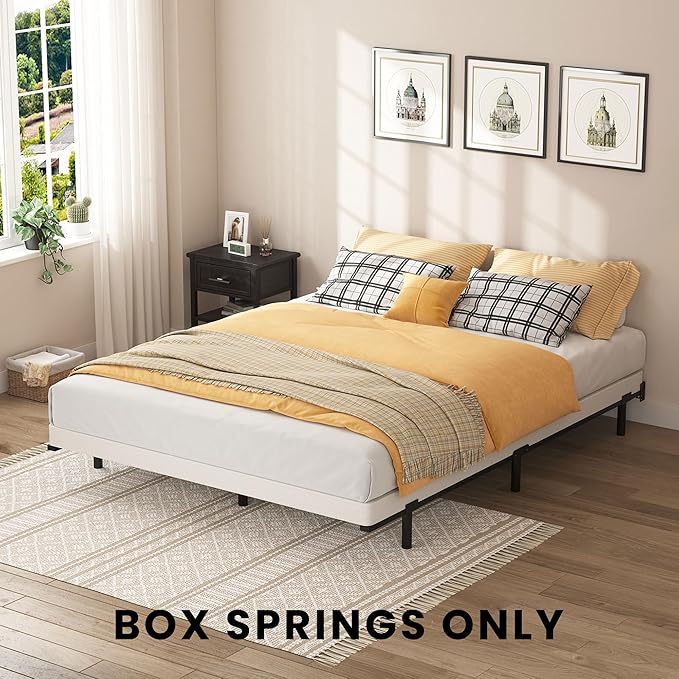 SHOANED King Size Box Springs - 3 Inch Low Profile Mattress Foundation No Noise Heavy Duty Metal Basics Bed Base with Clean Fabric Cover, Easy Assembly