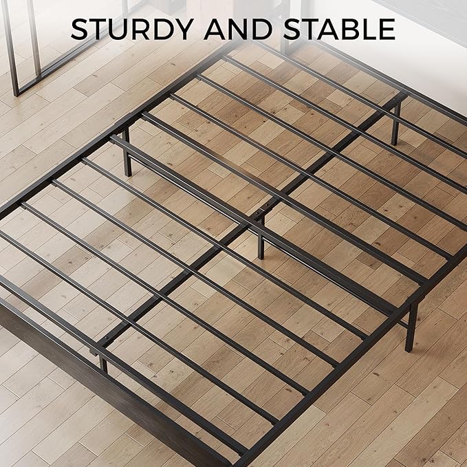 LIKIMIO Full Bed Frame with Headboard, Dark Wood Camas Full with Strong Supports, Sturdy, Noise-Free, No Box Spring Needed, Black
