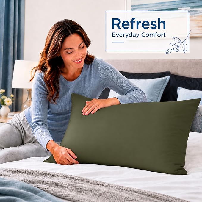 ZPECC Pillow Cases Queen Size Set of 4, 20x30 Envelope Closure Pillowcases, Soft Plain Brushed Microfiber Covers Hypoallergenic Breathable, Olive Green