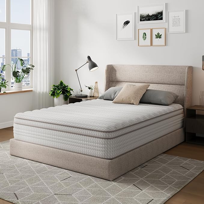 Novilla 10 Inch Queen Size Mattress in a Box, Hypoallergenic & Back Pain Relief, Hybrid Queen Mattresses with Smarts Coils, Fiberglass Free CertiPUR-US Certified Colchones No Box Spring Needed