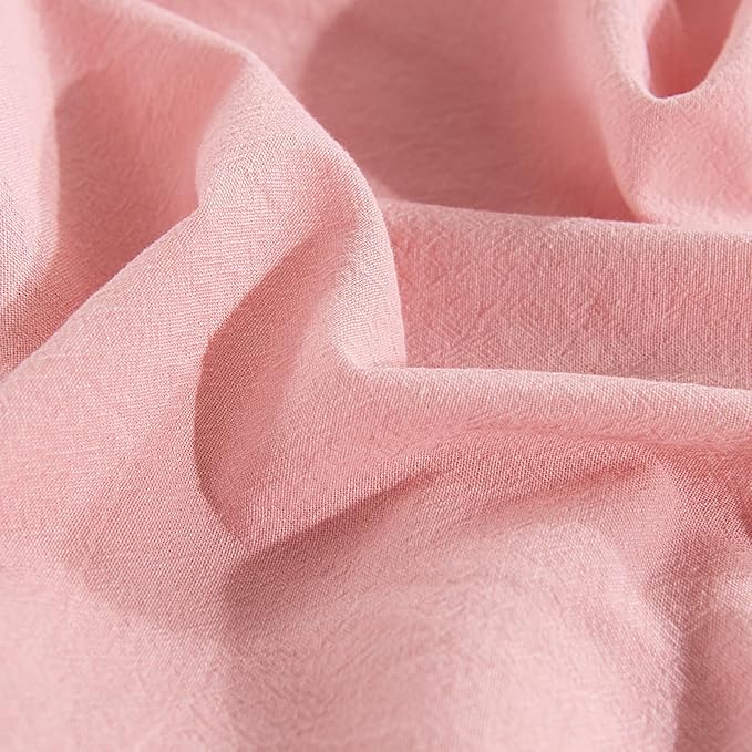 NEXHOME PRO Duvet Cover Queen 100% Washed Cotton, Organic Natural Linen Like Textured, Breathable, Durable, Home Bedding Set, Heathered Pink 9090