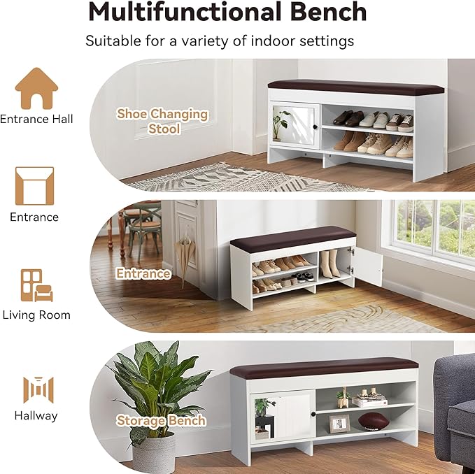Shoe Bench with Storage - Lift Top Entryway Bench with Hidden Storage, Bench with Adjustable Shelves and Cushioned Seat, Wood Storage Bench for Entryway Mudroom, Bedroom End of Bed, Hallway,40.5in