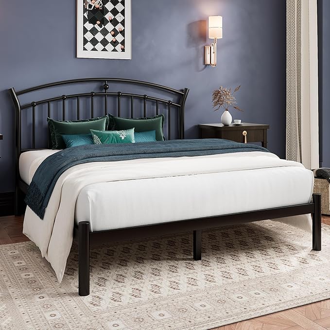 Einhomn Full Size Bed Frame, Black Metal Bed Frame with 12' Under-Bed Storage, Heavy Duty Steel Slat Support, No Box Spring Needed, Noise-Free, Easy Assembly