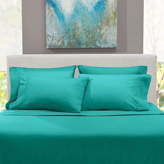 Hearth & Harbor Extra Deep Pocket King Size Sets - Fits Mattress 18-24 Inches Deep - Extra Deep Pocket Sheets - 6 Piece King Size - Teal