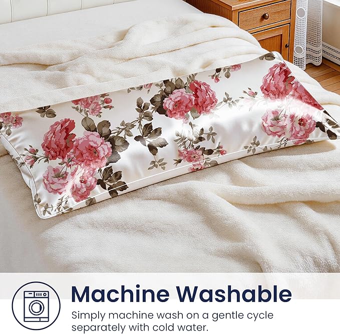 EXQ Home Satin Pillowcase for Hair and Skin - Printed Spring Flowers Silk Body Pillowcase 20x54 inches - Body Pillow Cases with Envelope Closure, Gifts for Women Men