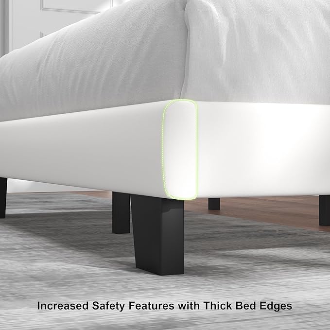 Feonase Queen Platform Bed Frame, Velvet Upholstered Queen Bed Frame, Solid Wood Slats & Heavy Duty Feet Support, No Box Spring Needed, Noise-Free, Easy Assembly, White