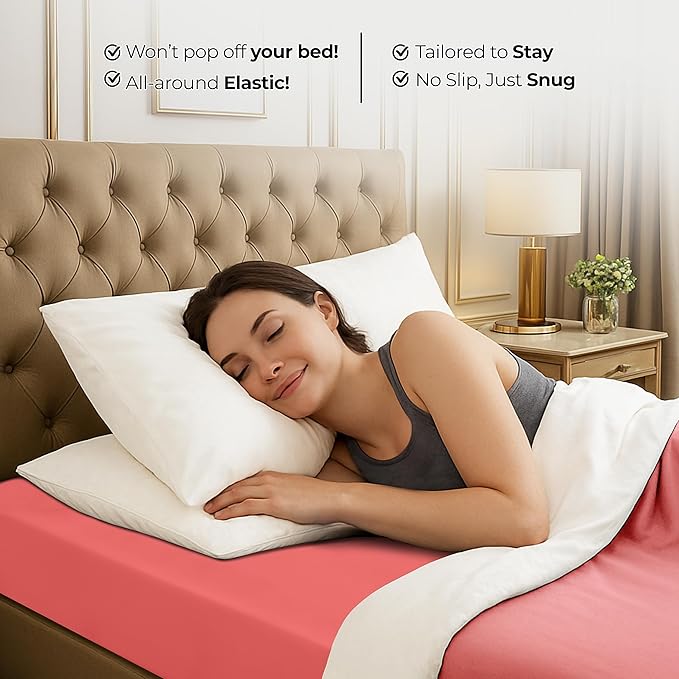 Utopia Bedding Queen Fitted Sheet - Bottom Sheet - Deep Pocket - Soft Microfiber - Shrinkage and Fade Resistant - Easy Care -1 Fitted Sheet Only (Coral)