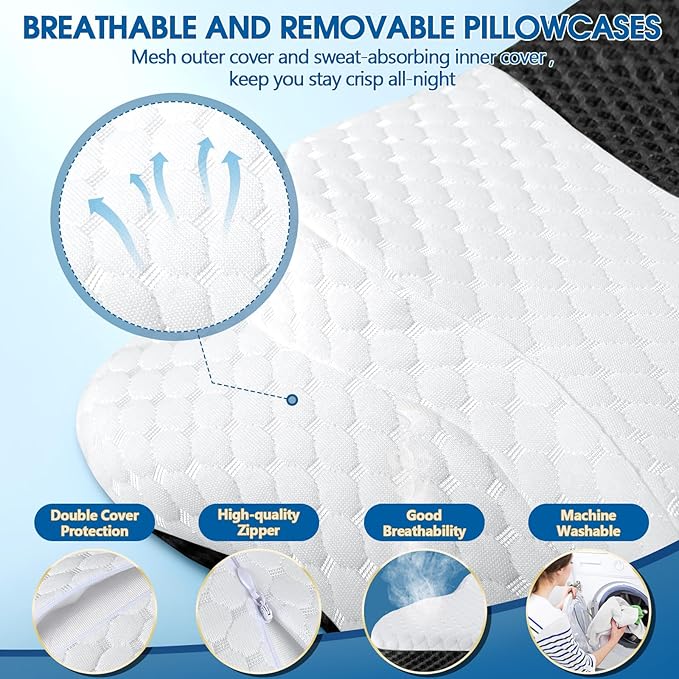CHxxy Memory Foam Pillows, Cervical Pillow for Neck and Shoulder Pain Relief, Ergonomic Contour Bed Pillow, Soft for Side Sleep Stomach Sleeping and Back Sleeper-Queen Size & Dark Grey