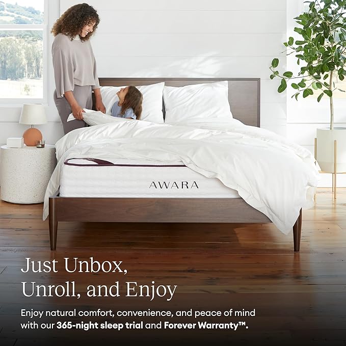 AWARA Natural Hybrid California King Mattress 10 Inch - Certified Natural Latex - Sustainable New Zealand Wool - Steel Springs - 365-Night Trial White