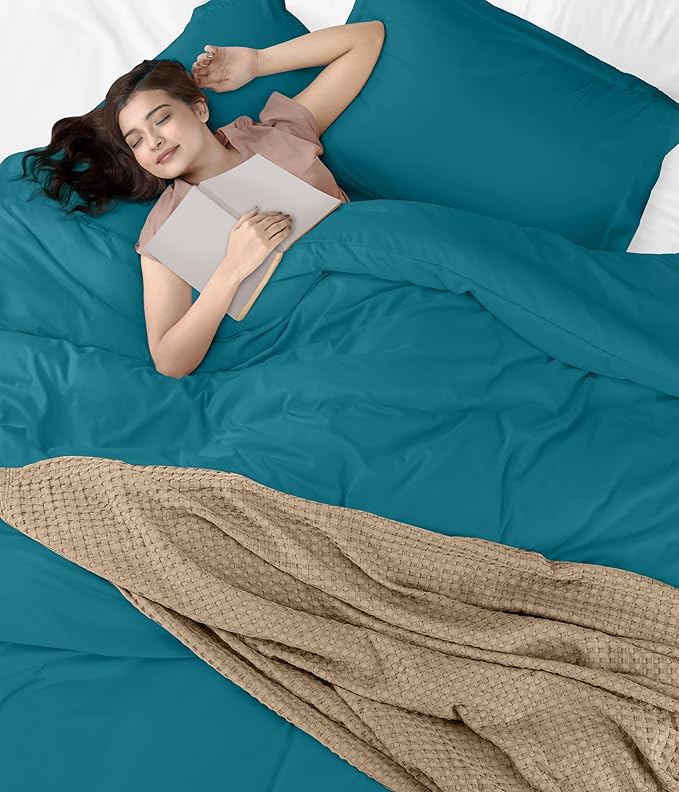 Utopia Bedding Duvet Cover Queen Size - 3 Piece with Zipper Closure - 1 Comforter Cover 90X90 Inches & 2 Pillow Shams 20X26 Inches (Denim Blue) Comforter Not Included