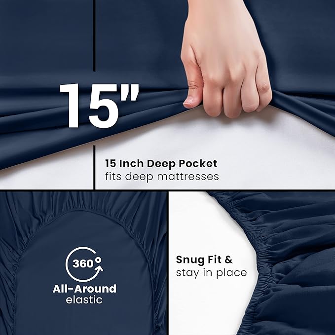Utopia Bedding Twin Fitted Sheets - Bulk Pack of 2 Bottom Sheets - Soft Brushed Microfiber - Deep Pockets - Shrinkage & Fade Resistant - Easy Care (Twin, Navy)