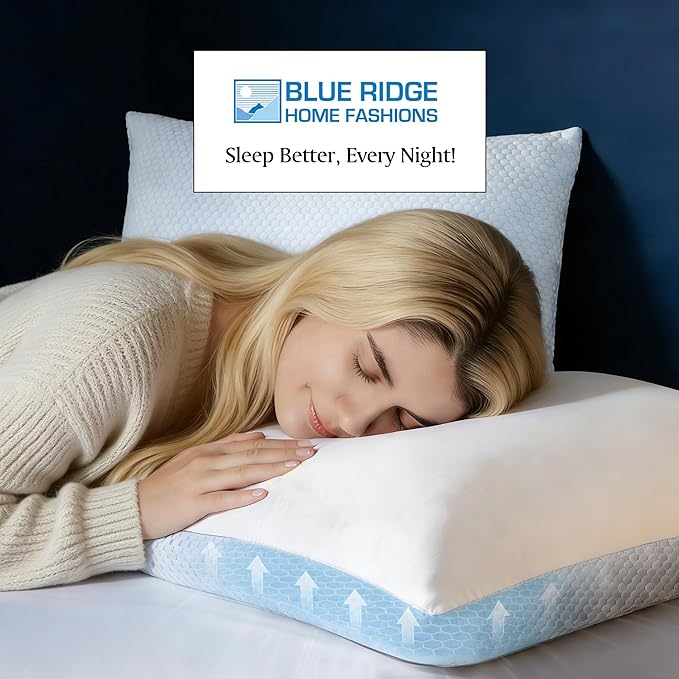 Blue Ridge Home Fashions Cooling Bed Pillows Queen Size Set of 2, Reversible Cooling & Cotton Fabric, Medium Firm, Down Alternative Breathable for Hot, Side, Back & Stomach Sleepers, 20" x 28"