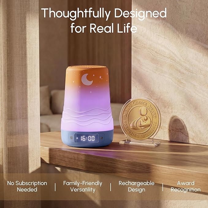 Mewaii White Noise Sound Machine Baby & Adult, 100 Soothing Sounds, AI Cry Detection, App Control, 360° RGB Night Light, Sleep Routine Builder, Alarm Clock for Home Nursery Travel Baby Essentials Gift
