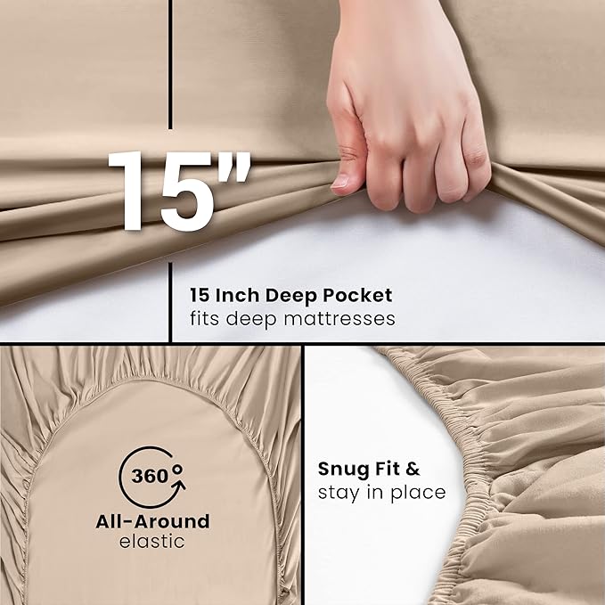 Utopia Bedding Fitted Sheet - Pack of 2 Bottom Sheets - Soft Brushed Microfiber - Deep Pockets, Shrinkage & Fade Resistant - Easy Care (Full, Beige)