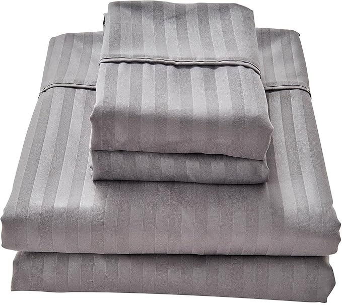 Kingnex Queen Sheet Set Striped Pattern Soft Brushed Microfiber 1 Fitted Sheet 1 Flat Sheet 2 Pillowcases Bedding Sheets Set Grey