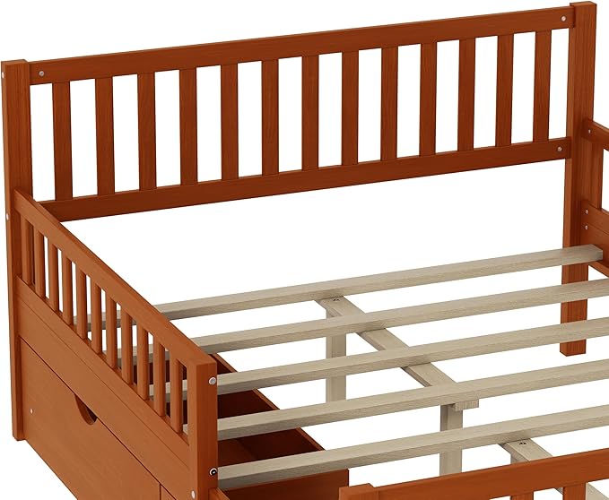 Bellemave Full Bed Frames with Storage Drawers for Kids, Full Bed with Rails, Full beds Frame for Boys/Girls/Adults, Walnut