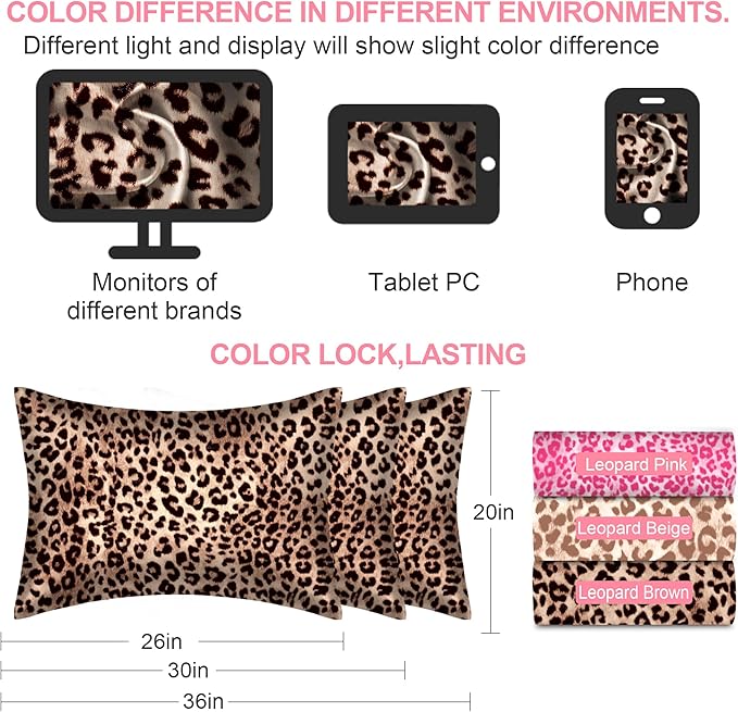 Silk Pillow Cases 2 Pack Queen Size with Hidden Zipper, Mulberry Silk Pillowcase for Hair and Skin, Smooth and Soft Breathable Cooling Silk Satin Pillowcase Set of 2, Gifts for Women,Leopard Brown