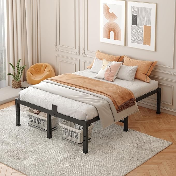 FUIOBYVV King Bed Frames, 16 Inch Heavy Duty Metal Platform Bed Frame King Size Support Up to 3500 lbs, No Box Spring Needed, Headboard Compatible, Steel Slat Support, Noise Free, Easy Assembly