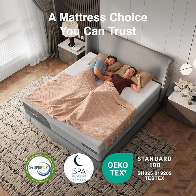 Novilla Bliss Cooling Queen Size Mattress, 12 Inch Gel-Infused Memory Foam Mattress Queen Size in a Box with Cool-Touch Nylon Cover, Pressure Relief & Body Support with CertiPUR-US Certified Foam