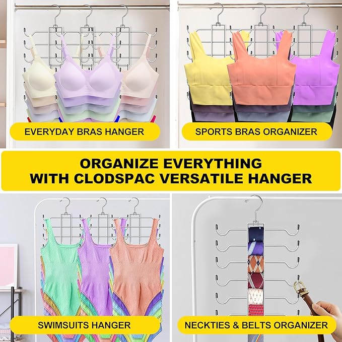 1 Pack Tank Top Hanger Space Saving, Closet-Organizer-and-Storage for Small Space, Non-Slip 6-Tier Hanging Sport Bras Holder, Dorm-Room-Essentials-for-College-Students-Girls Camisoles Swimsuits Dress