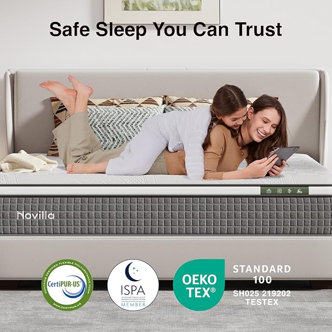 Novilla 12 Inch XL Twin Mattress,Twin XL Hybrid Mattress with Gel Memory Foam,Pocketed Coils & Nylon Cooling Fabric for Targeted Support Zones & Spinal Alignment Mattresses in a Box for Kids