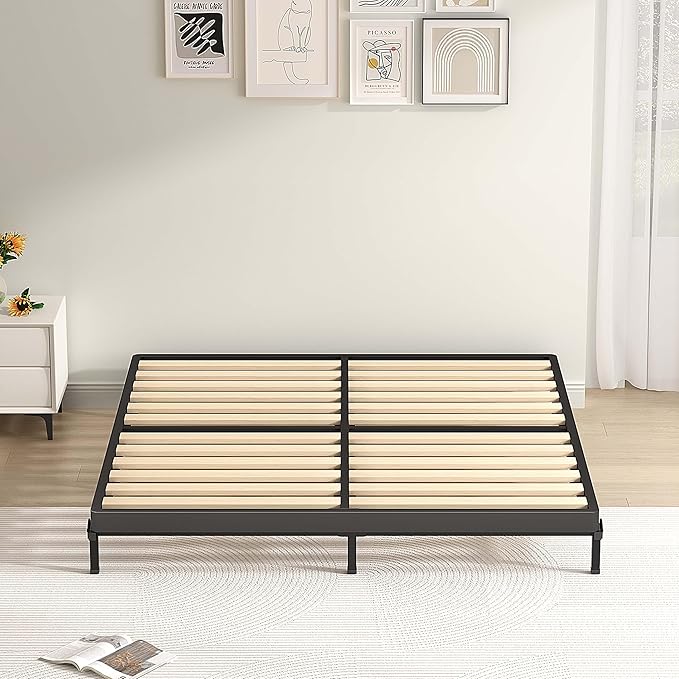 MAF Box Springs King Size 2 Inch, Low Profile King Box Spring with Round Corners, Bunkie Board with Wood Slats Bed Slat Replacement 3500 lbs Black Heavy Duty Metal Mattress Foundation, Easy Assembly